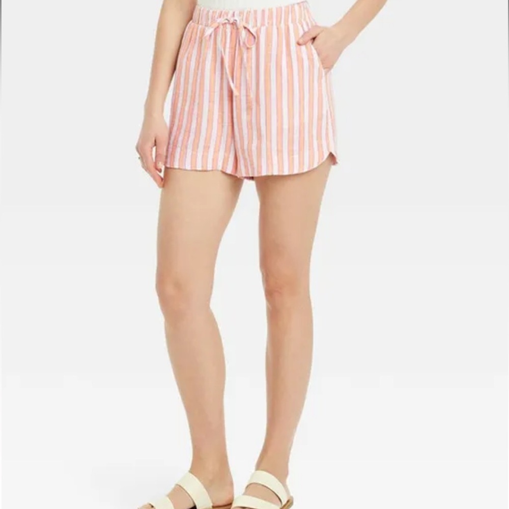 Universal Thread Linen Blend Pink Striped Drawstring Shorts Size M